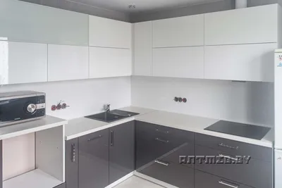 Кухня белый верх серый низ - 65 фото