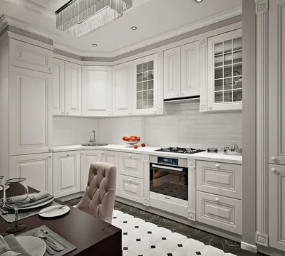 Кухня угловая белая классика - 67 фото