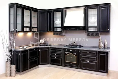 Угловая кухня в стиле Классика - \"Анонс арт.05\" - с черными фасадами и  патиной под серебро