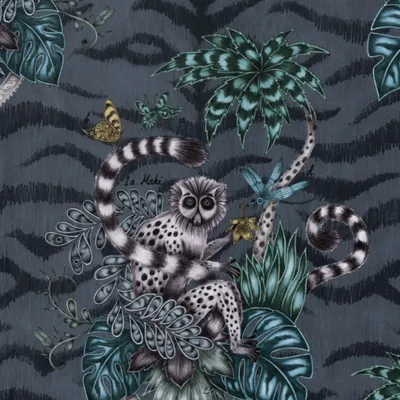 Emma J Shipley for Clarke \u0026 Clarke - Lemur Jungle Fabric - Animalia  Collection – Causeway Fabrics