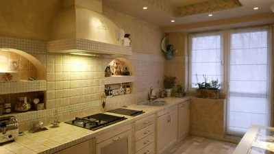 Кухня из гипсокартона и плитки - 32 фото