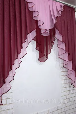 Ламбрекен Штора на Кухонное Окно. Ткань Шифон. Цвет Бордовый с Белым —  Купить Недорого на Bigl.ua (1749474737)