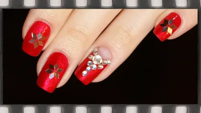 Красивый маникюр на Новый год в домашних условиях | 2015 New Years Nail Art  - Red Glam - YouTube