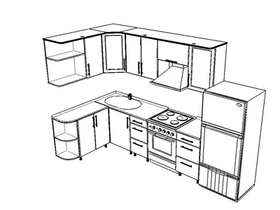 Чертеж угловой кухни 2350x1550 мм для сборки своими руками | Мебель своими  руками