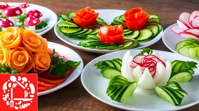 Salad decoration tutorial. 5 Easy Ideas Food Art - YouTube