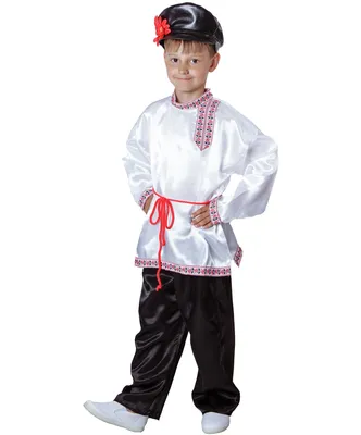 Русский народный костюм для мальчика: Рубаха, штаны с резинкой на поясе,  картуз, веревочный поясок (Россия) купить в Казани