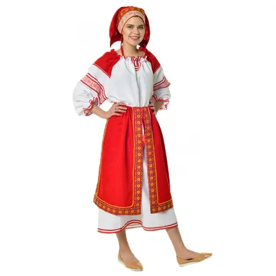 Русский народный костюм с красной поневой взр. (универсальный)