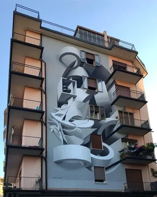 Итальянский художник сочетает граффити с абстрактными формами, создавая настенные  рисунки с оптической иллюзией (8 фото)