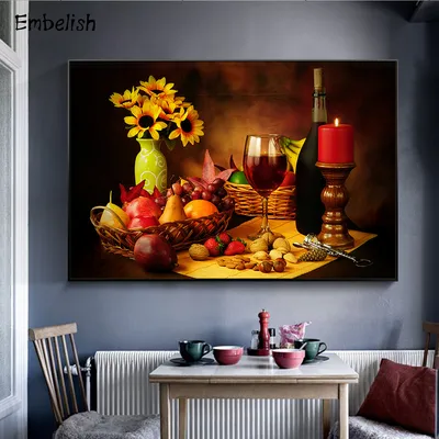 1 шт. натюрморт вино и свеча фрукты большие настенные художественные  постеры для кухни домашний декор HD Печать на холсте картина маслом Спальня  - купить по выгодной цене | AliExpress