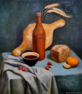 Картина на кухню. Натюрморт с хлебом и вином – купить онлайн на Ярмарке  Мастеров – O4RCYRU | Картины, Санкт-Петербург