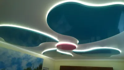 Многоуровневые натяжные потолки с подсветкой - 58 фото