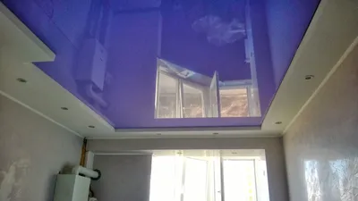 Натяжной потолок на кухне — 2-х уровневый | глянцевый | фиолетовый | 16 м2