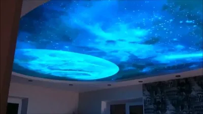 Двухуровневый натяжной потолок с фотопечатью в комнате подростка Панорама  космической вселенной - YouTube