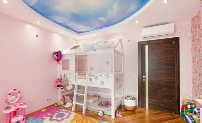 Натяжной потолок в детскую: двухуровневые, с рисунком и другие виды в  интерьере, фото