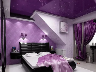Фиолетовый натяжной потолок - примеры использования, фото и цены