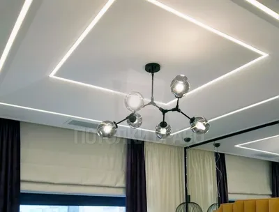Сатиновый натяжной потолок с подсветкой и люстрой НП-1261 - цена от 2020  руб./м2