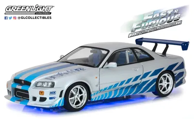 Масштабная модель Nissan Skyline GT-R (R34) 1999 (из к/ф Двойной Форсаж) с  голубыми неоновыми светодиодами! лучшая цена!