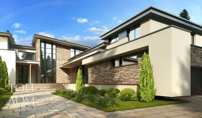 Отделка дома камнем – внешняя облицовка каменного дома по проекту в стиле  конструктивизма