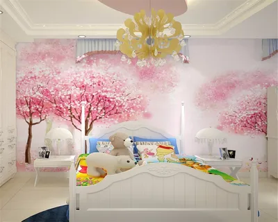 Пользовательские обои для детской комнаты, комнаты для девочек, розовое  дерево, обои для спальни, кровати, мультяшное дерево, 3d обои - купить по  выгодной цене | AliExpress