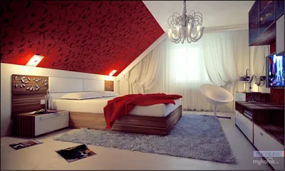 Мансарда спальня интерьер фото | Красные спальни, Интерьеры спальни,  Комната лофт
