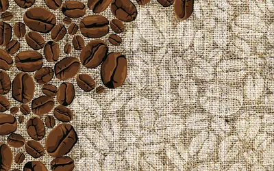 Скачать 1680x1050 кофе, зерна, ткань, рогожа, мешковина обои, картинки