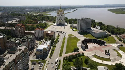 Обои Хабаровск, Россия, город, дороги, автомобили, река 2880x1800 HD  Изображение