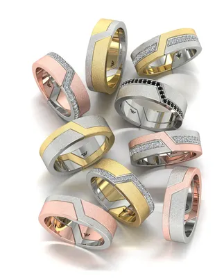 Парные обручальные кольца купить из комбинированного золота VR-0004 -  ювелирная студия Виктора Шадрина