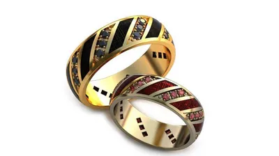 Эксклюзивные обручальные кольца с красными и черными камнями AU994082 :  купить в Киеве. Цена в интернет-магазине SkyGold