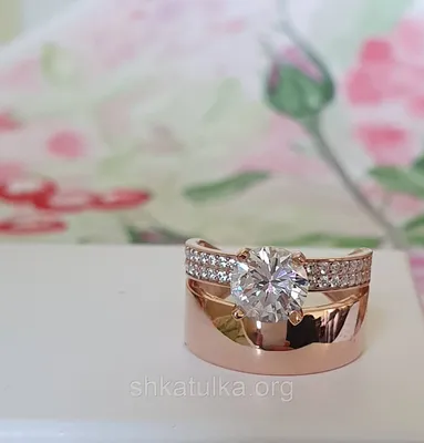 ᐉ Серебряное кольцо двойное с позолотой как обручальное кольцо з большим  камнем купить по доступной цене в интернет-магазине \"Шкатулка\" (арт.  959463206)