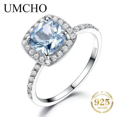UMCHO Аквамарин Синий топаз Драгоценный камень Обручальное кольцо купить  недорого — выгодные цены, бесплатная доставка, реальные отзывы с фото — Joom