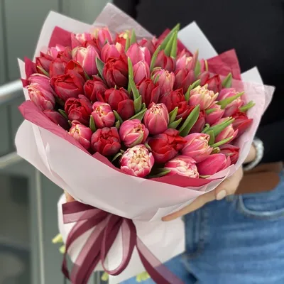 Букет Коррида из 51 пионовидного тюльпана - Доставкой цветов в Москве!  27094 товаров! Цены от 487 руб. Цветы Тут