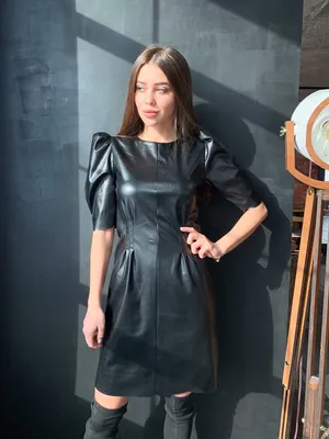 Платье из эко кожи рукав фонарик - Интернет магазин женской одежды