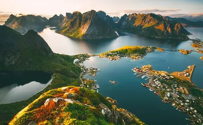 Фото Лофотенские острова Норвегия гора осенние Природа Пейзаж