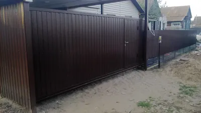 Откатные ворота из профнастила с калиткой купить в Волгограде