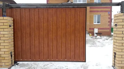 Купить раздвижные ворота из профнастила коричневого цвета 2100х3500 в  Тбилисской