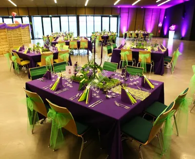Оформление зала свадьбы в фиолетовом и зеленом цветах заказать у нас и  получить скидки от ТопФло!