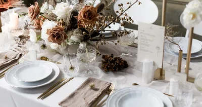 Красивая сервировка стола на свадьбу | Сервировка свадебного стола | Фото