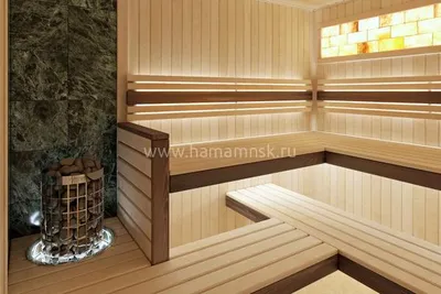 Дизайн-проект финской сауны со встроенной в полок печью в Новосибирске