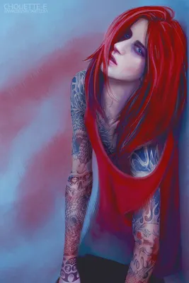 Фото Парень с красными волосами в татуировках, art by chouette-e