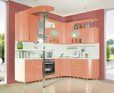 Персиковые стены на кухне фото