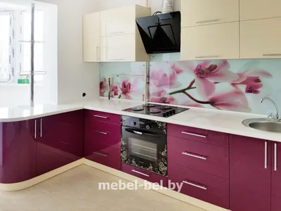 Кухня из пластика, угловая, цвета вишневый и бежевый - купить в Гродно