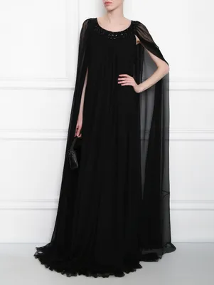 Alberta Ferretti черное платье-кейп из шелка с аппликацией из камней на  воротонике (527619) купить со скидкой – распродажа в Боско Аутлет