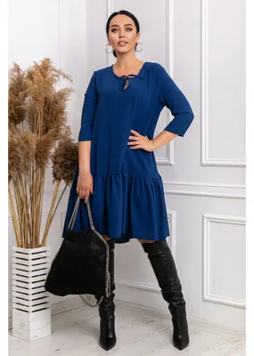 Синее платье с воланом внизу купить за 500 грн