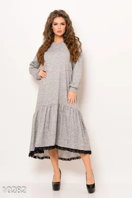 Светло-серое меланжевое ангоровое длинное платье с широким воланом 56365 за  618 грн: купить из коллекции Good Weather - issaplus.com