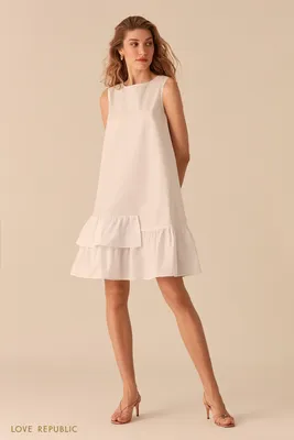Белое свободное платье-трапеция с воланами 0256035533-1 - купить в  интернет-магазине LOVE REPUBLIC по цене: 1 299 руб