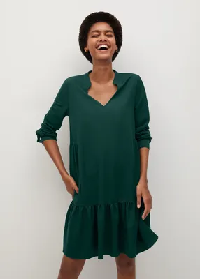 Платье с воланом внизу Mango 77026718_43, Цвет: Зеленый - Магазин брендовой  одежды, обуви и аксессуаров ZEEP