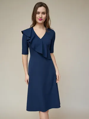 Платье с воланом синее S19D0605 купить от производителя | Ателье «Акатерина»