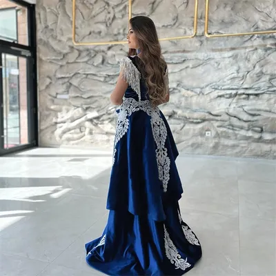 Марокканское вечернее платье Caftan, кружевное платье с рукавами-крылышками,  ярко-синее вечерние хатное платье с разрезом и юбкой-годе, модель 2022 |  Свадьбы и торжества | АлиЭкспресс