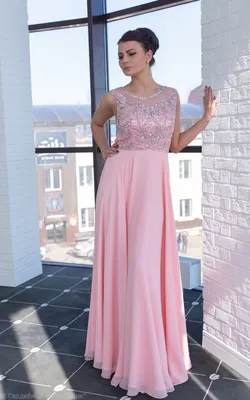 Вечернее платье в стиле ампир нежно-розового цвета