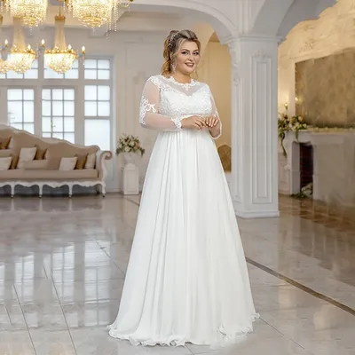 Элегантное шифоновое белое Свадебное платье в стиле ампир для невесты,  модель 2022 в пол, женское платье с длинным рукавом, ТРАПЕЦИЕВИДНОЕ платье  - купить по выгодной цене | AliExpress